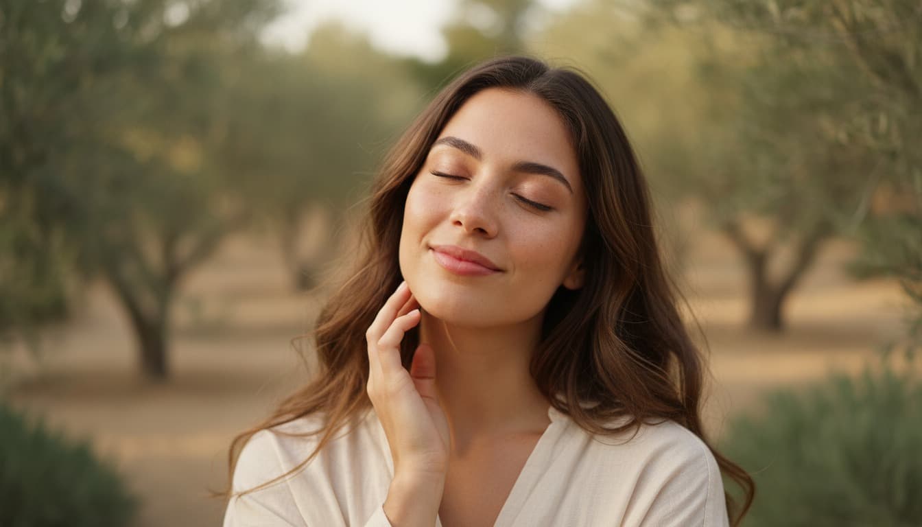 Mujer con piel radiante y luz dorada