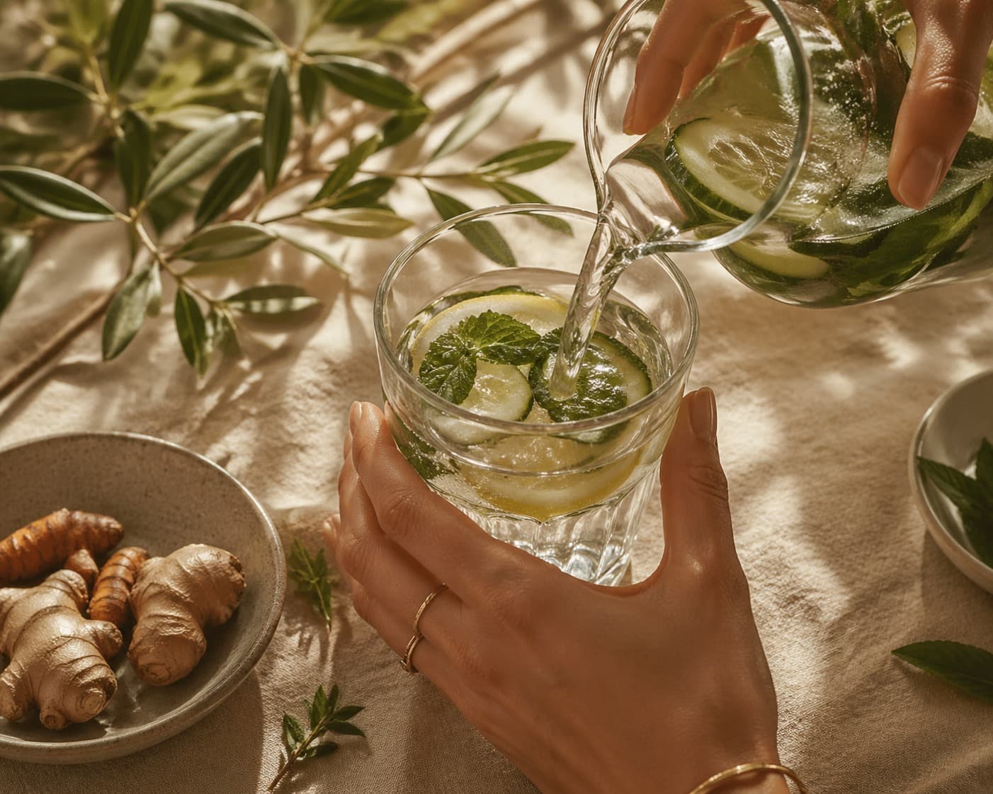 Ritual de agua fresca con menta y jengibre